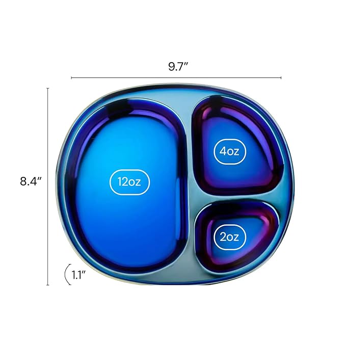 Ahimsa Stainless Steel Kids Plates - Divided Toddler Plates, Pediatrician Designed, Non Toxic Toddler Plate, BPA Free & Dishwasher Safe (Blue Single)