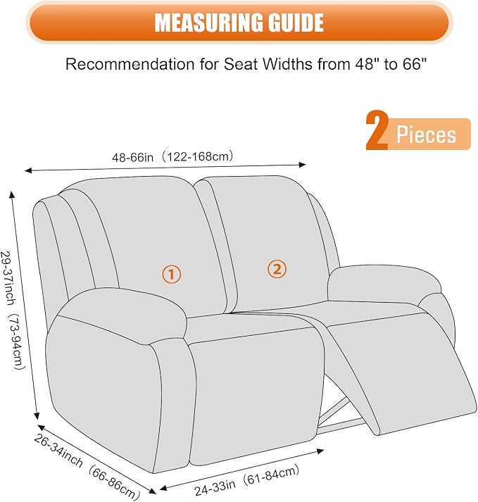 VANSOFY Loveseat Recliner Covers, 2-Pieces Stretch Reclining Couch Cover - Image 2