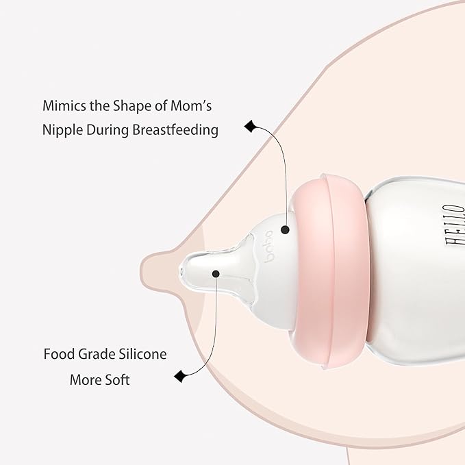 YOHKOH Natural Glass Baby Bottle with Natural Response Nipple, Newborn Anti-Colic Baby Bottles, Wide Neck Mushroom Cap Baby Bottle, Clear ((8.8oz (Pack of 2), Purple)