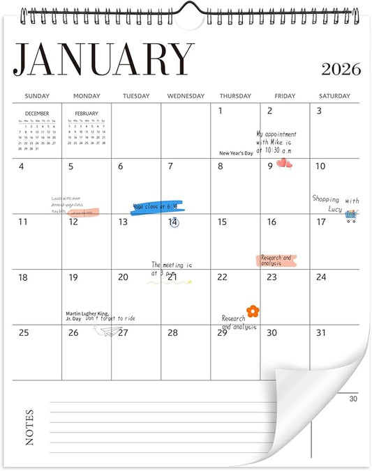 Wall Calendar 2026-2027, 18 Month Calendar from January 2026 to June 2027 14.5" x 11.8" Large Desk Calendar with Twin-Wire Binding for Home Office Planning Personal Organisers, Blank Style