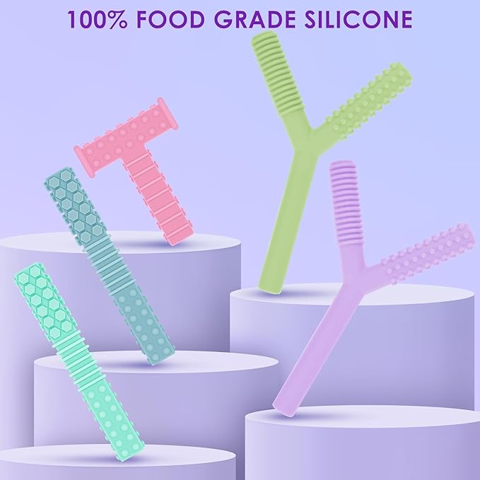 ERKOON 5 Pack Sensory Chew Toys for Autistic Children, Silicone Chewy Tubes Teething Tubes for Autism, ADHD, SPD, Chewies with Special Needs, Oral Motor Chewy Tool for Sensory Kids