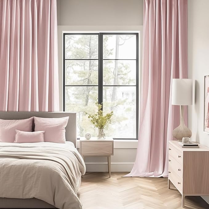 MIULEE Baby Pink Back Tab Blackout Curtains 96 Inch Long 2 Panels Set for Living Room Bedroom, Rod Pocket/Pinch Pleated Long Thermal Insulated Room Darkening Light Blocking Floor to Ceiling Drapes