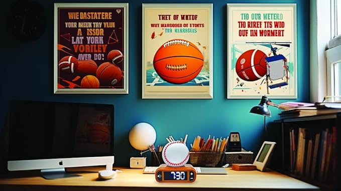LEXiBOOK, Baseball - Baseball Nightlight Alarm Clock, Sounds and Melodies, LCD Backlit Screen, Luminous, Snooze, Brown/White, RL800BL