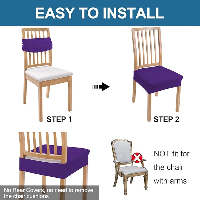 Smiry Waterproof Seat Covers for Dining Room Chairs Set of 2, Stretch Jacquard - Image 6