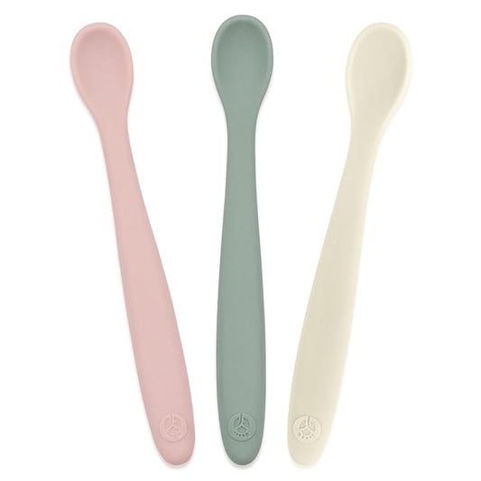 WeeSprout Silicone Baby Spoons - First Stage Infant Feeding Utensils With Soft-Tip, Bendable Kitchenware for Parent & Self-Feeding, Ultra-Durable, Dishwasher Safe, Travel Case, Set of 3
