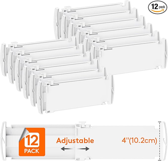 Lifewit 12 Pack Drawer Dividers 4" High, 10.5-16.5" Dresser Drawer Divider, Adjustable Drawer Organizers for Clothes, Plastic Drawers Separators for Dresser, Bedroom, Bathroom, Kitchen, Office