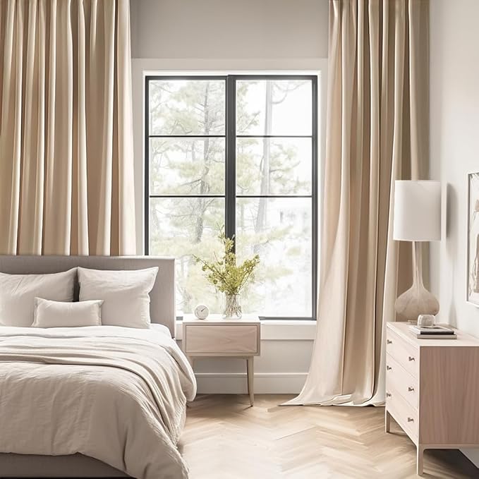 MIULEE Beige Back Tab Blackout Curtains 72 Inch Length 2 Panels Set for Living Room Bedroom Privacy, Rod Pocket/Pinch Pleat Thermal Insulated Room Darkening Pleated Light Blocking Drapes
