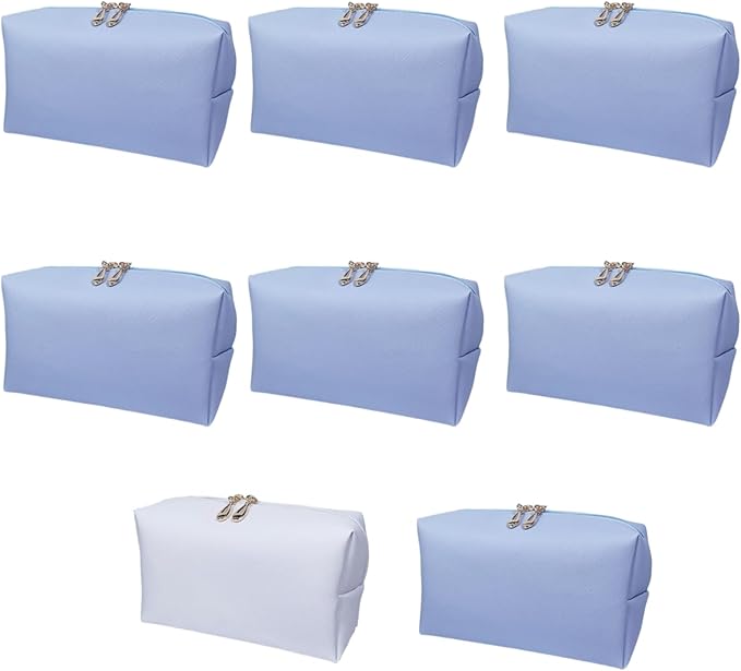 Bridesmaid Proposal Gifts Letter Cosmetic makeup bag bulk for Wedding Party Favors Bachelorette party decorations Toiletry Organizer Bag Makeup Case Gift (8, White&SkyBlue)