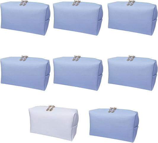 Bridesmaid Proposal Gifts Letter Cosmetic makeup bag bulk for Wedding Party Favors Bachelorette party decorations Toiletry Organizer Bag Makeup Case Gift (8, White&SkyBlue)