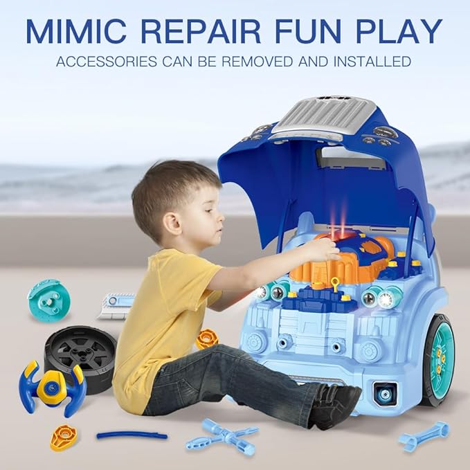 Interactive Truck Engine Toy with Removable Parts - Lights, Sounds, and Fun for Young Mechanics -Unleash Their Creativity and Motor Skills with This Truck Engine Toy (Bule)