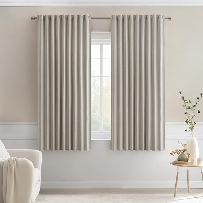 MIULEE Stone Back Tab Blackout Curtains 63 Inch Length 2 Panels Set for Living Room Bedroom Privacy, Rod Pocket/Pinch Pleat Thermal Insulated Room Darkening Pleated Light Blocking Drapes