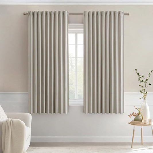 MIULEE Stone Back Tab Blackout Curtains 63 Inch Length 2 Panels Set for Living Room Bedroom Privacy, Rod Pocket/Pinch Pleat Thermal Insulated Room Darkening Pleated Light Blocking Drapes