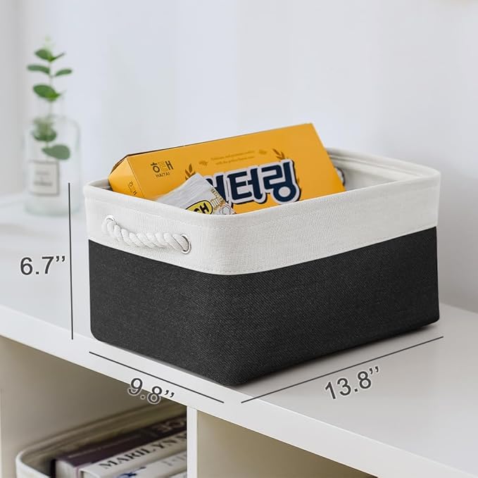 TheWarmHome Storage Bins for Shelves - 1 Pack 13.8x9.7x6.7 inch Storage Basket for Organizing for Closet Organizer Cubes Laundry Cloth Nursery (White & Black)