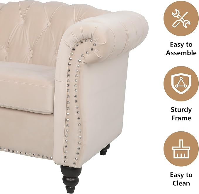 AVZEAR Chesterfield Loveseat, Modern Velvet Sofa Tufted Couch 2 Seater - Image 3