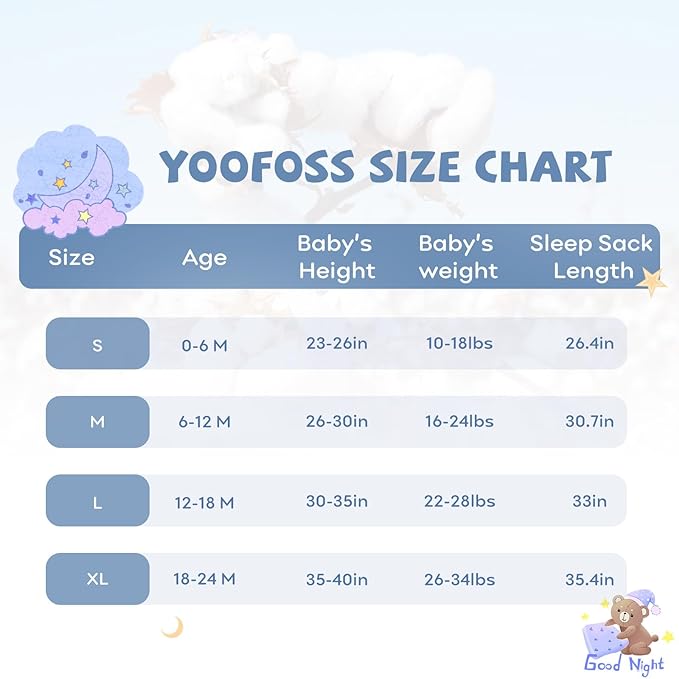 Yoofoss Baby Sleep Sack 12-18 Months Baby Wearable Blanket 100% Organic Cotton 2-Way Zipper TOG 0.5 Toddler Sleeping Sack Lightweight Sleep Sacks for Babies(Large)
