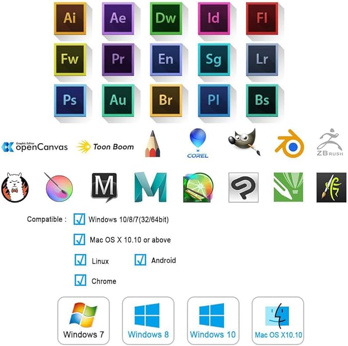 UGEE Drawing Tablet Graphics Tablets, M708 V2 Upgrade PC&Android Device,10x6 Inch Ultra Thin Large Digital Graphic for PC, Pad with 8 Hot Keys 8192 Level Battery-Free Stylus for Creation Sketch