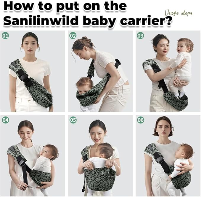 Baby Sling Carrier Adjustable Baby Sling 2025 Upgraded Toddler Sling Comfortable Baby Wrap Carriers Ergonomic-Designed, Travel Friendly Carrying 10-45 Lbs(Green Leopard)