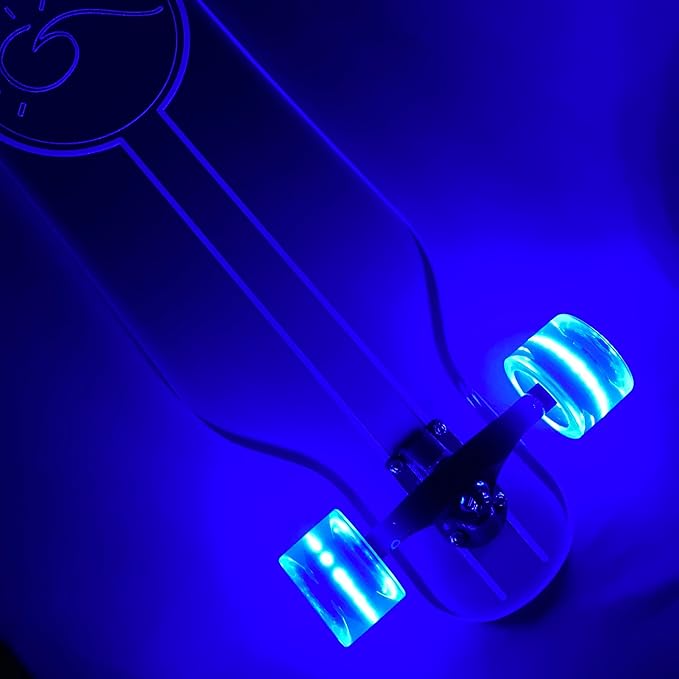 Clear Longboard Skateboard - Transparent Acrylic Long Boards with Light-Up LED Wheels for Smooth Rides - Ride The Streets in Style with Longboard Built for Beginners & Pros Alike