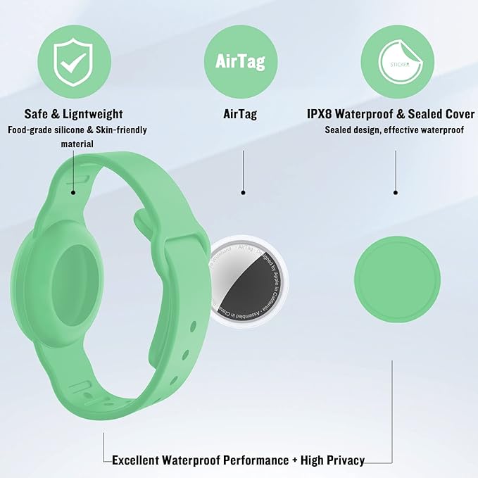 2 Pack Waterproof AirTag Bracelet for Kids, Hidden Silicone Wristband for AirTag, GPS Tracker Case for Air Tag Holder Strap Band for Child Toddler,Secure Anti-Loss Protection(Blue Matcha)