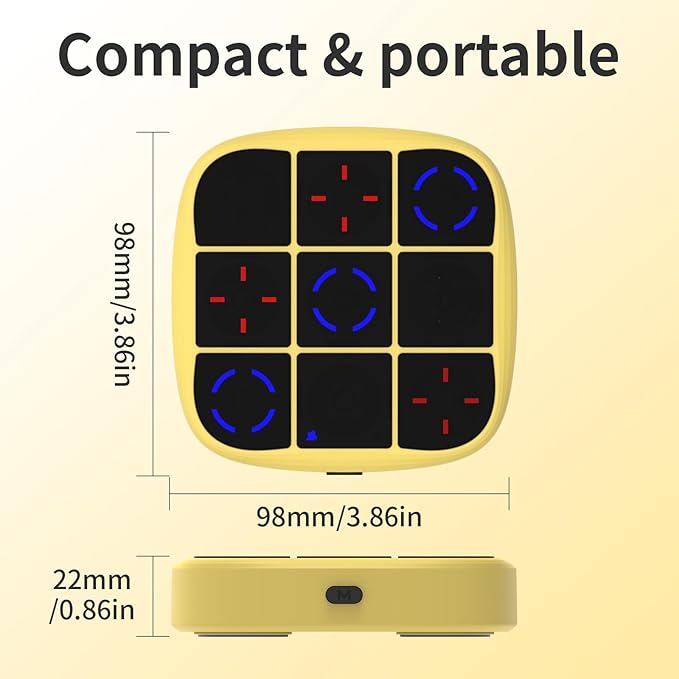 Tic-Tac-Toe Bolt Game, 4-in-1 Handheld Puzzle Game Console, Electronic Tic-Tac-Toe Toy, Educational and Memory Growth, Portable Travel Games for Car Ride, Board Games for Kids and Adults (Yellow)