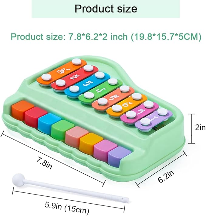 2 in 1 Baby Piano Xylophone for Toddlers 1-3 Years Old, 8 Multicolored Key Keyboard Baby Xylophone Piano, Preschool Educational Musical Learning Instruments Toy for Baby Kids Girls Boys
