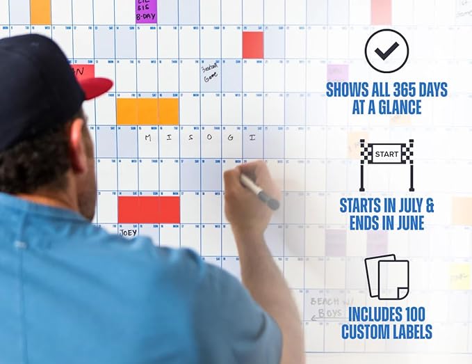 The Big A## Calendar Mid-Year Wall Planner – July to June Dry-Erase Board – Includes 1 Markers & 100 Labels – Lightweight, Easy to Hang Yearly Planner – Plan Goals & Adventures – Gray, 4’x3’