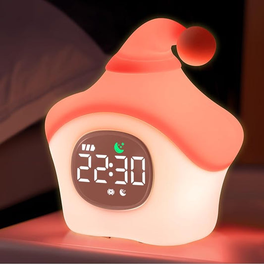 Star Alarm Clock with Night Light for Kids with Sleep Training and Sound Machine, Rechargeable Silicone Lamp OK to Wake Clock，Cute Animal Tabletop Lamp, Perfect Sleep Companion for Boys Girls, Pink