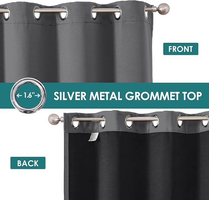 ChrisDowa 100% Blackout Curtains 84 inch Long for Bedroom with Black Liner, 2 Thick Layers Total Blackout Thermal Insulated Grommet Window Curtains 2 Panels Set (Grey, 38 x 84 Inch)