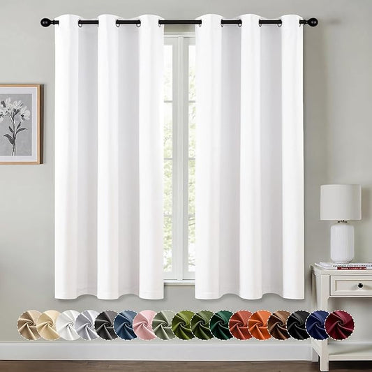 MIULEE Pure White Room Darkening Curtains for Bedroom Living Room 63 Inches Long 2 Panels, Thermal Insulated Energy Saving Drapes Solid Grommet Top Noise Reducing Window Treatments 40x63 Inch