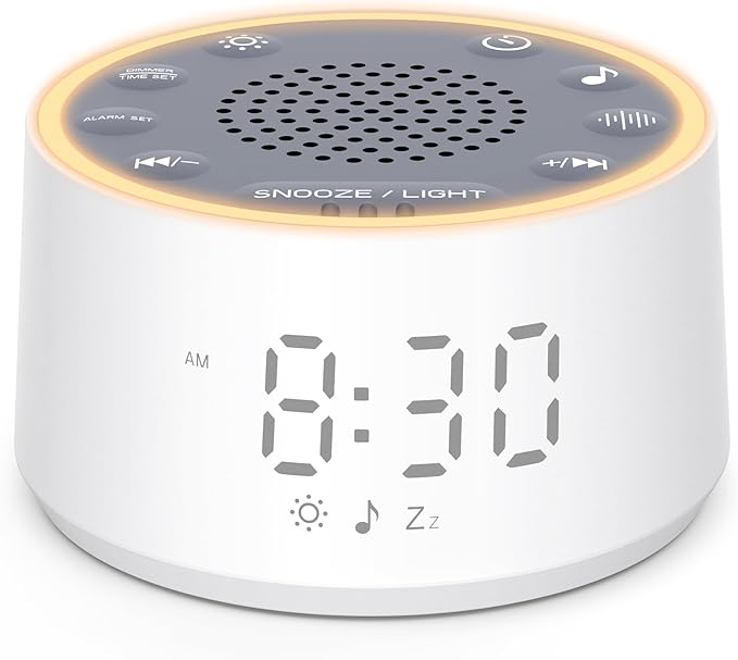 Dreamegg Sound Machine with Nursery Lamp - Sound Machine Baby, Soothing Sounds, Timer, Memory Function, 10 Colour Night Light, White Noise Machine Alarm Clock for Newborn Baby Registry Gift, White