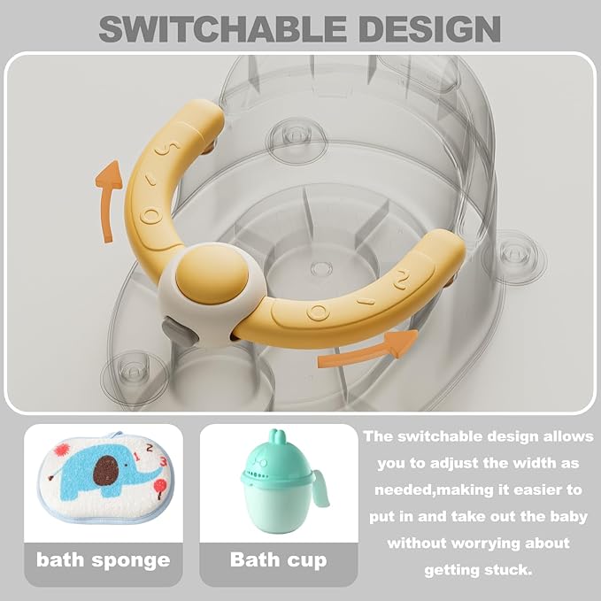 Baby Bath Seat 6 Months & up, Bath Seat for Baby, Infant Bath Seat with Suction Cups, Non-Slip, Detachable,Yellow