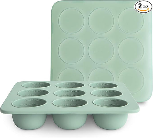 mushie Silicone Baby Food Freezer Tray with Lid | 9 Cups x 1.5oz | BPA Free Storage Container (Cambridge Blue)