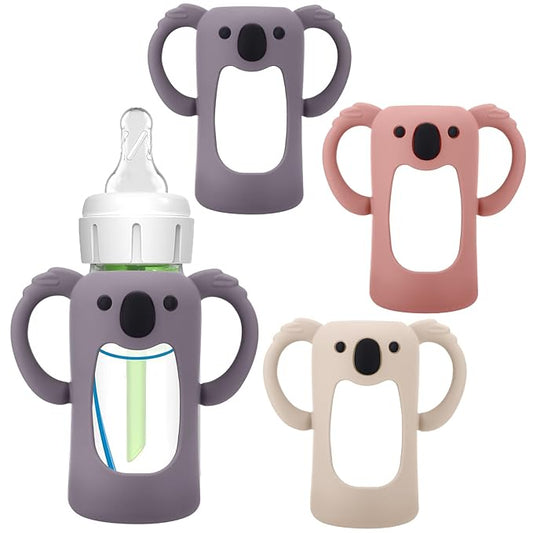 BUSOHA 3 Pack Koalas Silicone Sleeves for Dr. Brown's Glass Baby Bottles - Drop Protection Baby Bottle Sleeves Compatible with Dr Brown Newborn Glass Bottles with Silicone Handles,4 oz