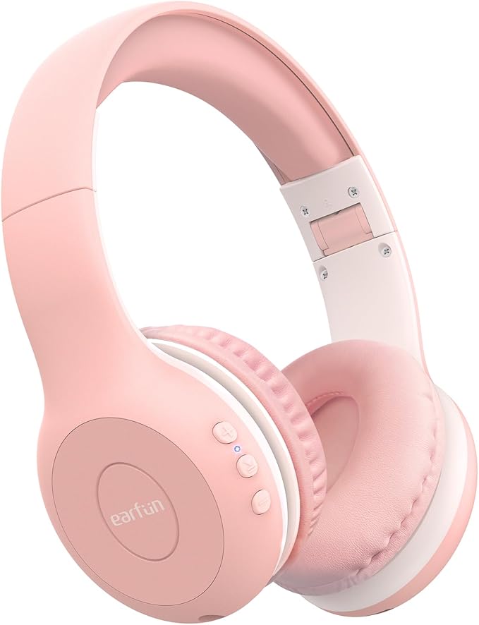 EarFun K2 Kids Bluetooth Headphones, Kids Headphones with Volume Limited, 40H Playtime, Built-in Mic, Stereo Sound, Foldable Over-Ear Headphone for School/Travel/iPad/Tablet, Pink