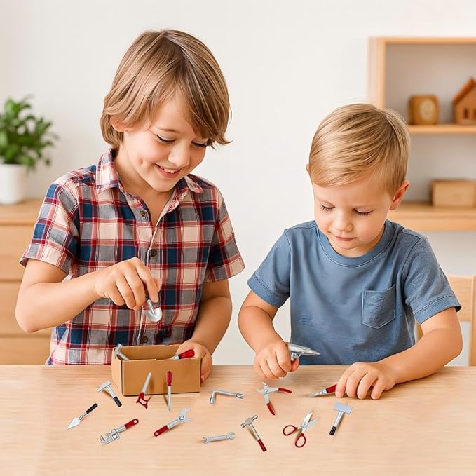 17PCS 1:12 Miniature Doll House Tools Metal Home Repair Multi-Tool Model Set Fun for Party Dollhouse Decoration Accessories Mini Yard Supplies Creative Pretend Toy (Tool)