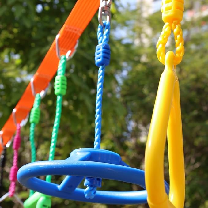 Climbing Gymnastic Rings for Kids - Strong Obstacle Course Ninja Ring Monkey Bars for Outdoor Backyard Play Sets, Swing Set