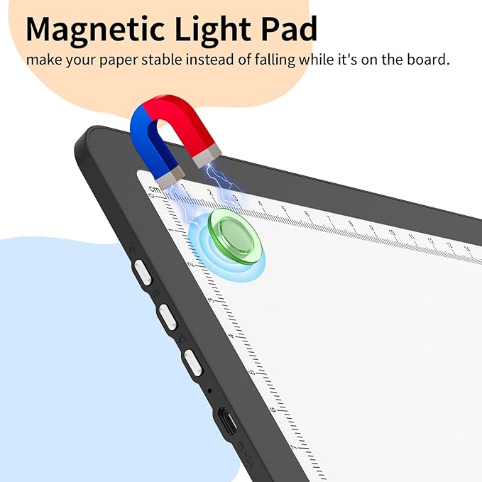 Elice Magnetic A4 Light Board with Bag for Diamond Painting, Tracing LED Light Box with Side Buttons, Super Bright Diamond Art Light Pad, Light Table for Drawing, Sketching, Weeding Vinyl - Black