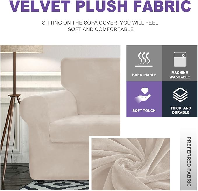 ZNSAYOTX Oversized Velvet 3 Piece Couch Cover - Image 3