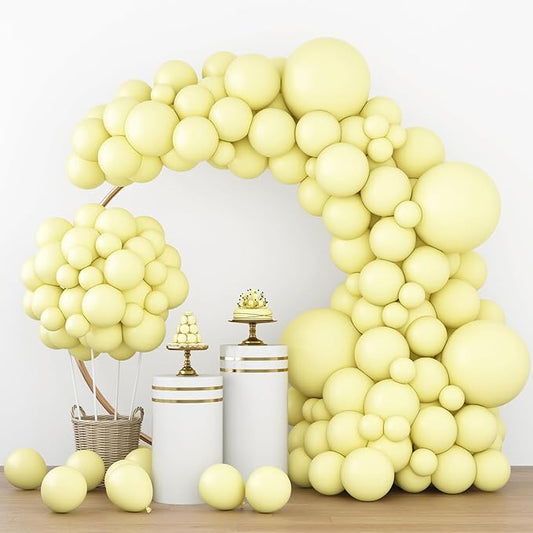 RUBFAC 129pcs Pastel Yellow Balloons Different Sizes 18 12 10 5 Inches Light Yellow Balloons for Happy Birthday Wedding Anniversary Baby Shower Easter Garland Arch Party Decoration