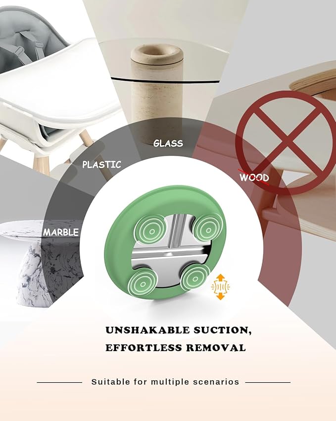 Stainless Steel Toddler Plate with Suction, 9” Divided Plates with Removable Silicone Sleeves for Baby, Non Toxic & BPA Free | Non Slip | Unbreakable Kids Snack Dishes Set of 2, Green & Purple