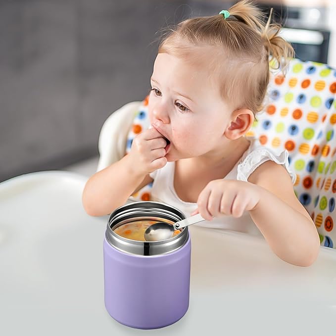 17oz Soup Thermo for Hot Food Kids Insulated Vacuum Food Jar with Stainless Steel Spoon Wide Mouth Thermo Leakproof Lunch Food Container Kids Hot Lunch Box (Purple)