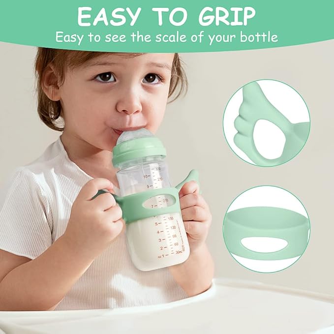 Silicone Baby Bottle Handles - 2PCS Easy Grip Handles for Wide-Neck Bottles (Green/White)
