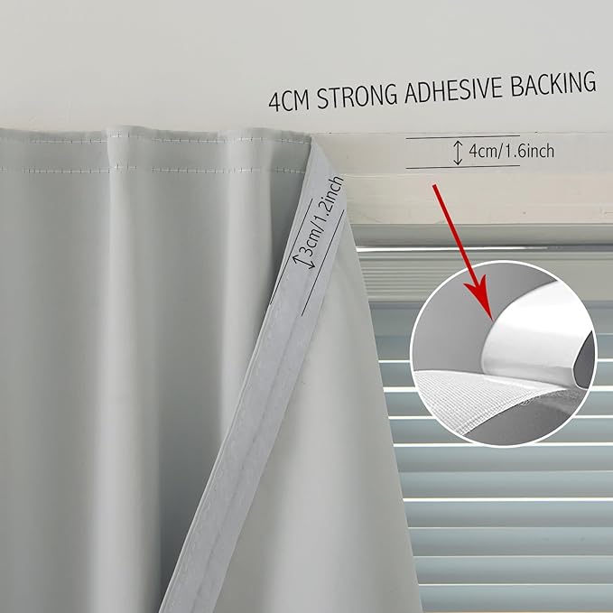 self Adhesive Curtains Portable Blackout Curtain Simple and Easy to Install Bedroom Window Thermal Lnsulated Kitchen Room Darkening Black Small Drapes, 47" W X 59" L, White, 1 Panel