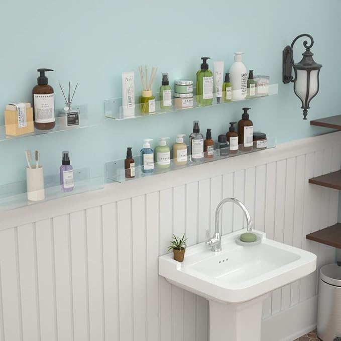 NIUBEE Kids Acrylic Floating Bookshelf 36 Inch,Clear Invisible Wall Bookshelves Ledge Book Shelf,50% Thicker with Screwdriver