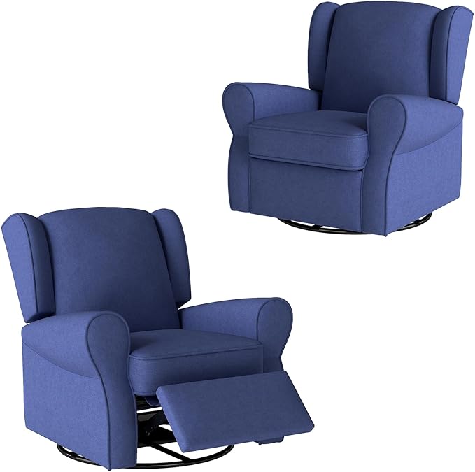 Swivel Rocker Recliner Chair, Nursery Glider Chair, Nursery Rocking Chairs, Manual Reclining Chair, Blue
