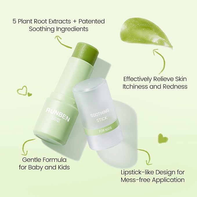 RUNBEN 2Pcs Mosquito Bite Itch Relief Stick, Anti Itch Cream Stick from Bug Bite, Itch Relief for Baby Kids, Summer Camping Essentials, Plant-Based, Travel-Pocket Size