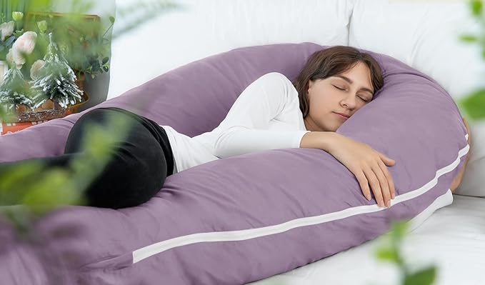 Meiz U Shaped Pregnancy Pillows for Sleeping, 65" Maternity Pillow for Full Body Support, Cooling Pregnancy Pillow with Jersey Cover, Purple