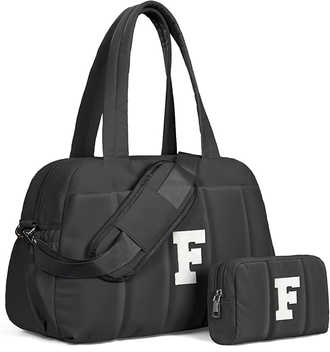 Women Duffle Bag with Initial, Personal Item Travel Bags，Stuff for Teen-Gym Bag with Wet Pocket，Lightweight Travel Bags Personalized Tote with Makeup Pouch