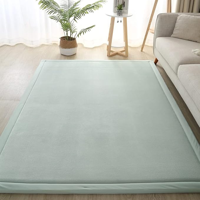 Loartee Coral Velvet Crawling Rug (6'7"x6'7", Light Green) for Toddler Children Play Area Rug Yoga Mat Exercise Pad