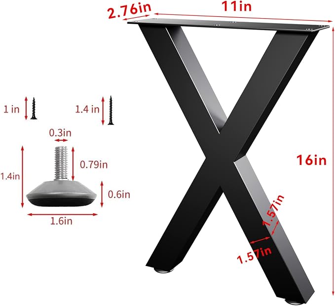 Bench Legs 16 Inch, X-Shaped Metal Coffee Table Legs, Table Legs Set of 2 - Image 7